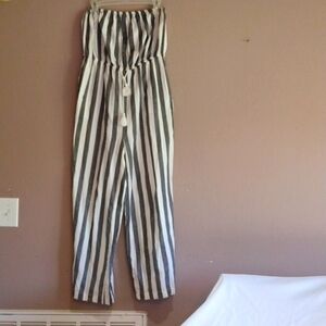 GOA BEACHWEAR BY JAPNA LG STRAPLESS GRAY & WHITE STRIPED JUMPER FULL LENGTH NWOT